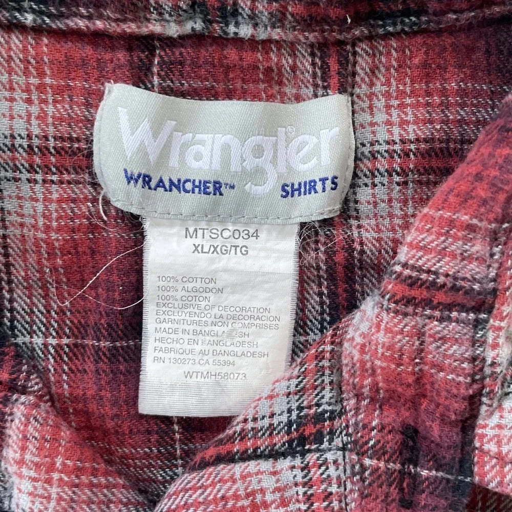 90s Vintage Wrangler Wrancher Mens XL Shirt Red Plaid Flannel Western Pearl Snap